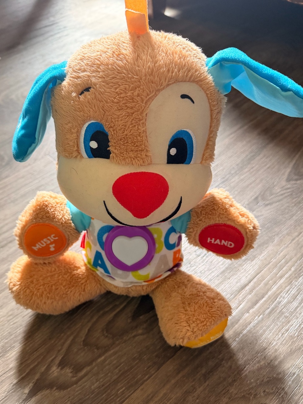 Interactive Plush Puppy Toy with Light-Up Heart - Blue & Tan